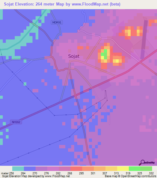 Sojat,India Elevation Map
