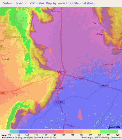 Sohna,India Elevation Map