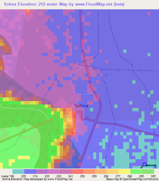 Sohna,India Elevation Map