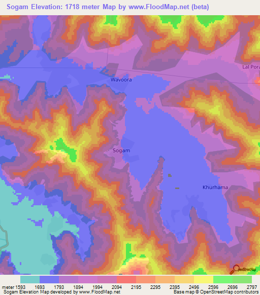 Sogam,India Elevation Map
