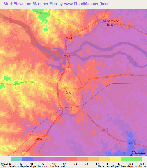 Siuri,India Elevation Map