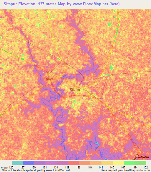 Sitapur,India Elevation Map