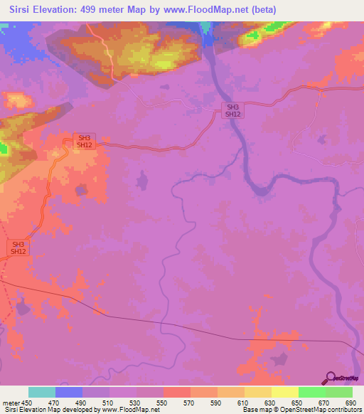 Sirsi,India Elevation Map