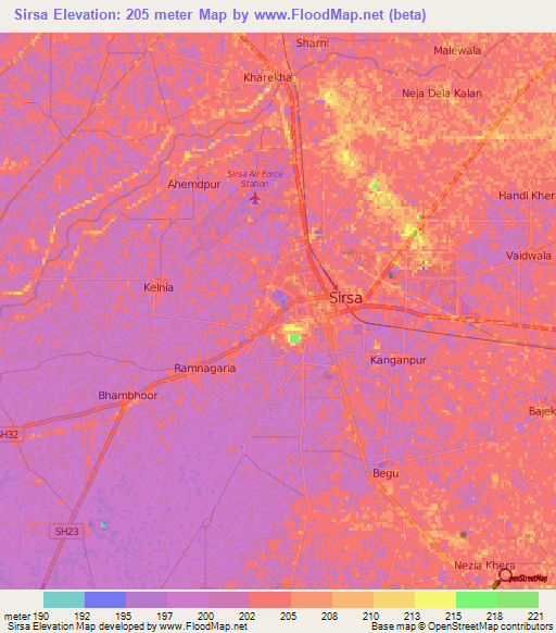 Sirsa,India Elevation Map