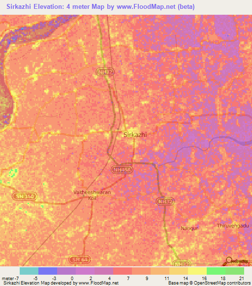 Sirkazhi,India Elevation Map