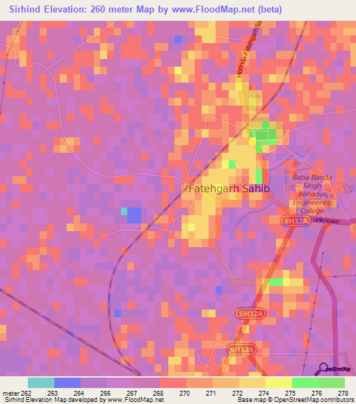 Sirhind,India Elevation Map