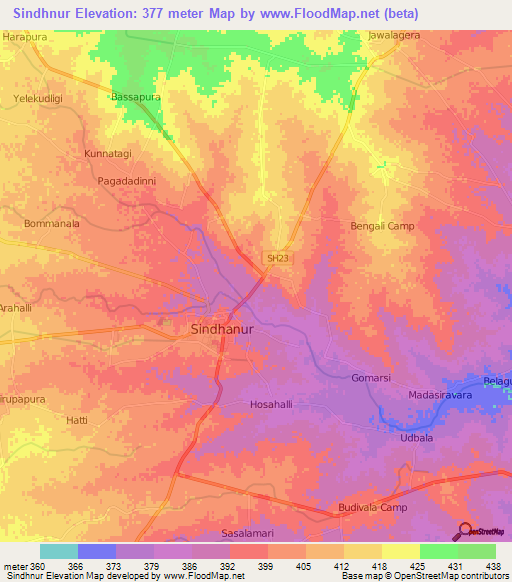 Sindhnur,India Elevation Map