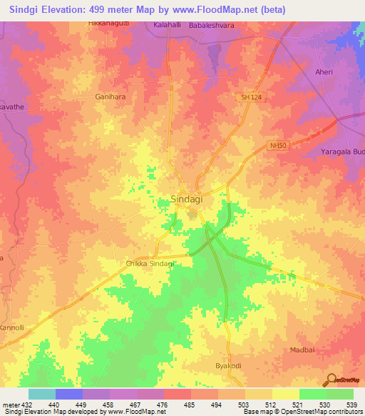 Sindgi,India Elevation Map