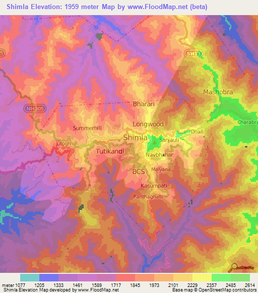 Shimla,India Elevation Map