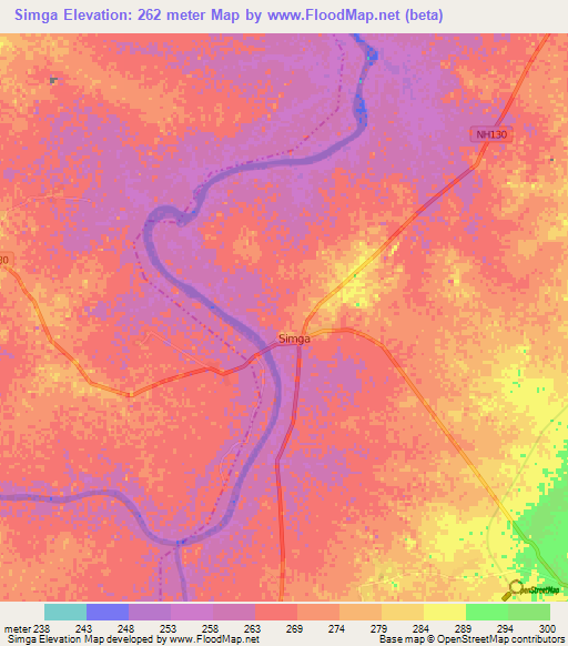 Simga,India Elevation Map