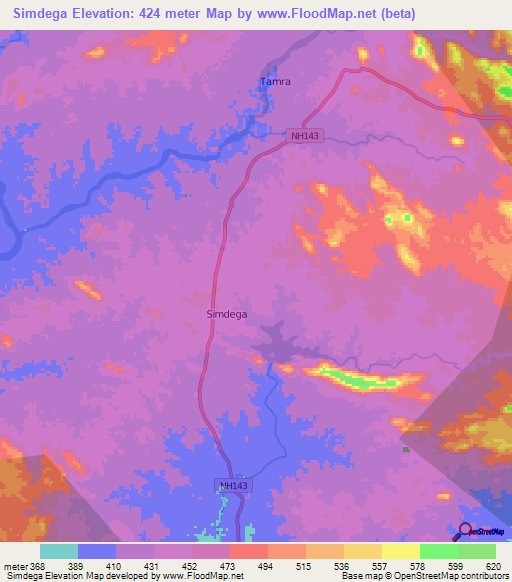 Simdega,India Elevation Map