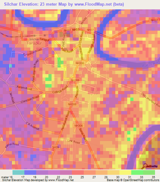 Silchar,India Elevation Map