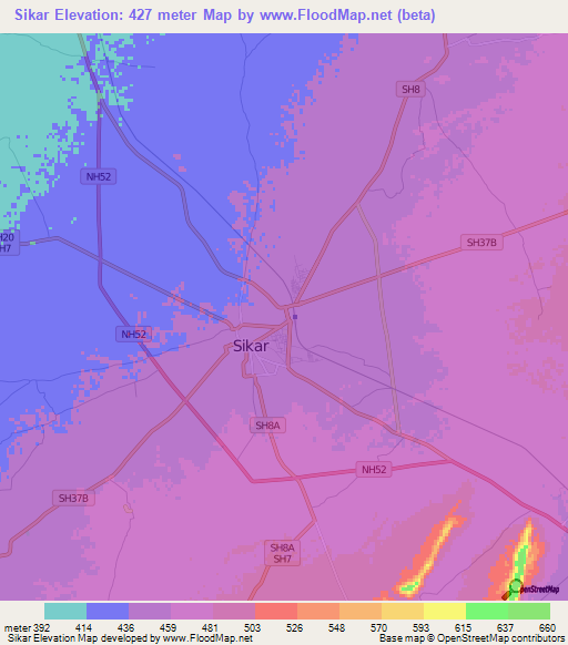 Sikar,India Elevation Map