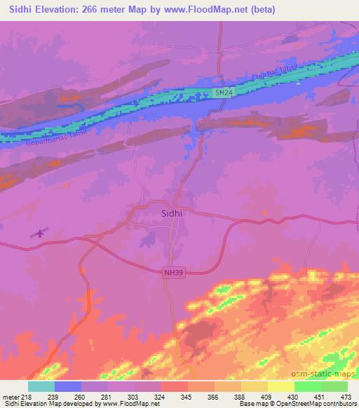 Sidhi,India Elevation Map