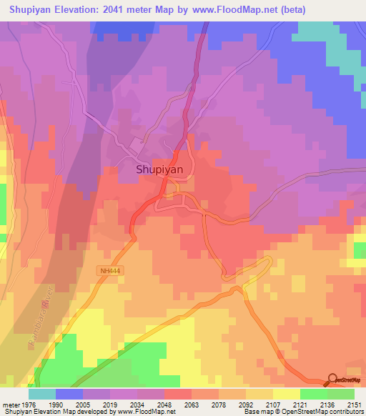 Shupiyan,India Elevation Map