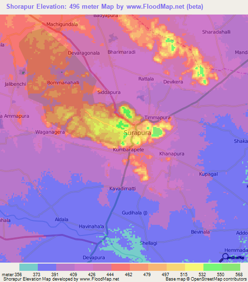 Shorapur,India Elevation Map