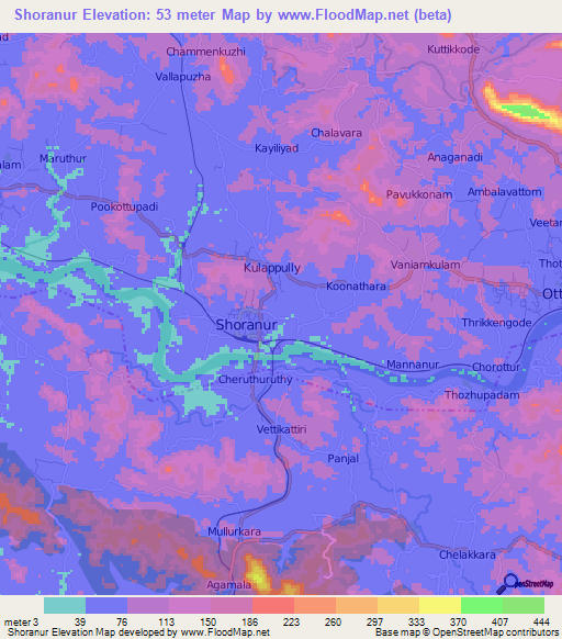 Shoranur,India Elevation Map