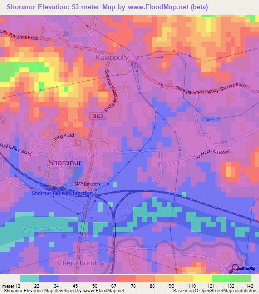 Shoranur,India Elevation Map