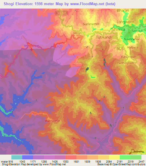 Shogi,India Elevation Map