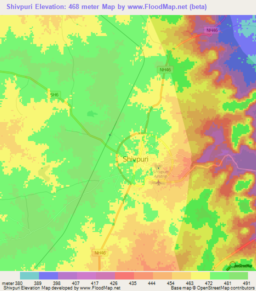Shivpuri,India Elevation Map