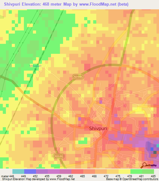 Shivpuri,India Elevation Map