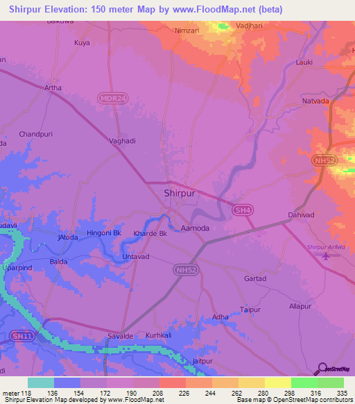 Shirpur,India Elevation Map