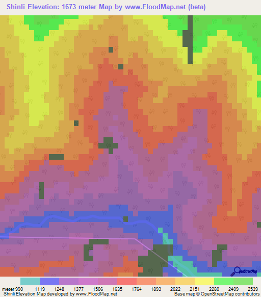 Shinli,India Elevation Map