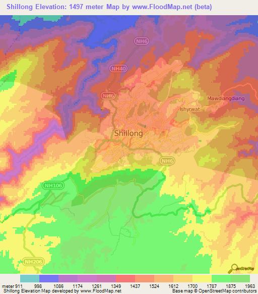 Shillong,India Elevation Map