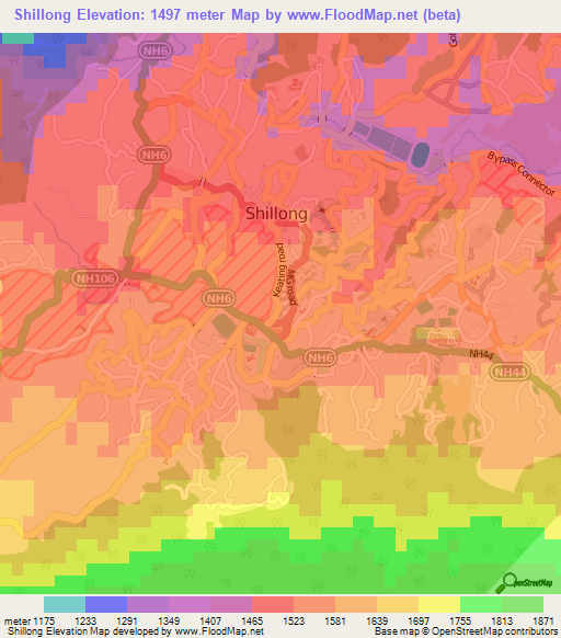 Shillong,India Elevation Map