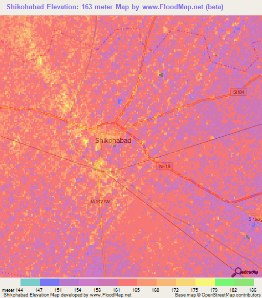 Shikohabad,India Elevation Map