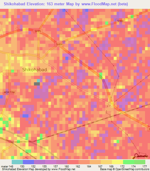 Shikohabad,India Elevation Map