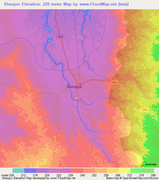 Sheopur,India Elevation Map