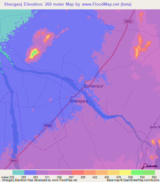 Sheoganj,India Elevation Map