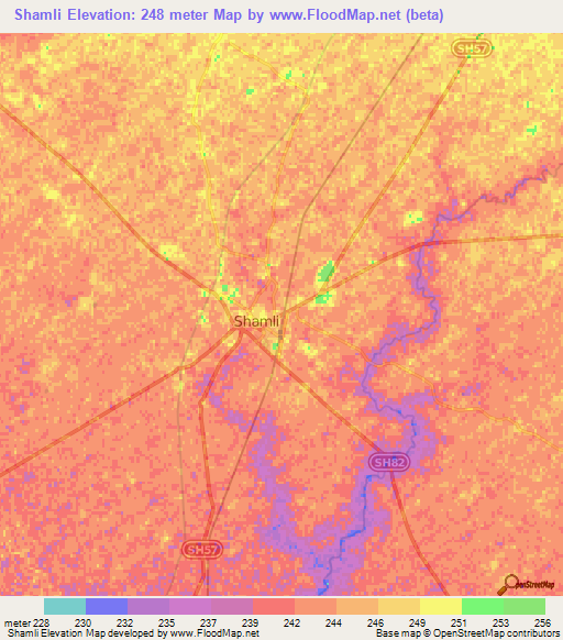 Shamli,India Elevation Map