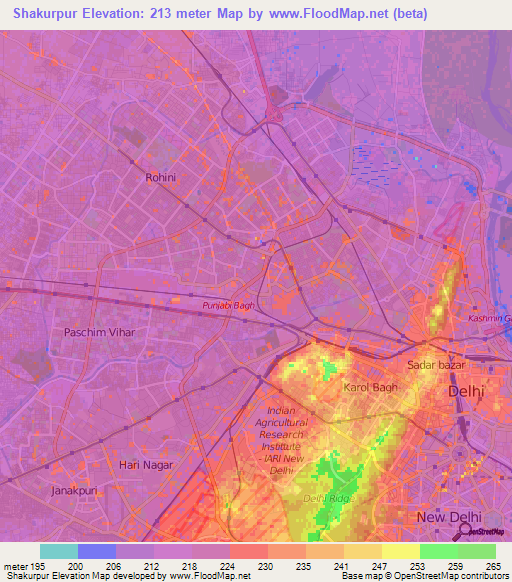 Shakurpur,India Elevation Map
