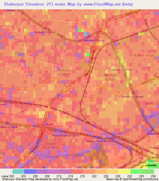 Shakurpur,India Elevation Map