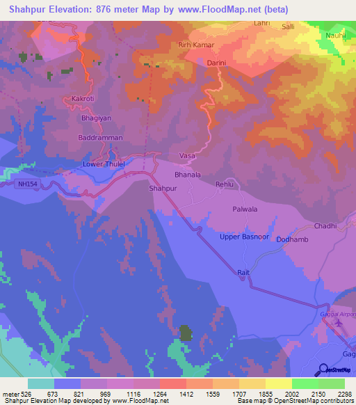 Shahpur,India Elevation Map