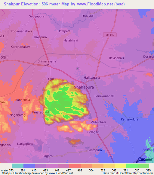 Shahpur,India Elevation Map