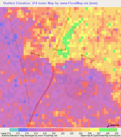 Shahkot,India Elevation Map