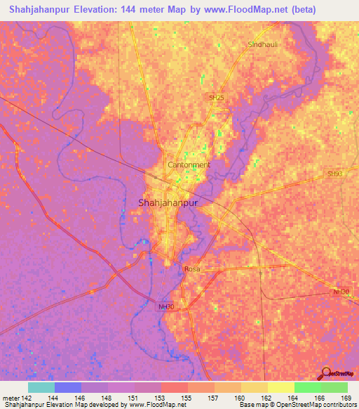 Shahjahanpur,India Elevation Map