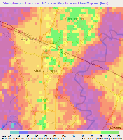Shahjahanpur,India Elevation Map
