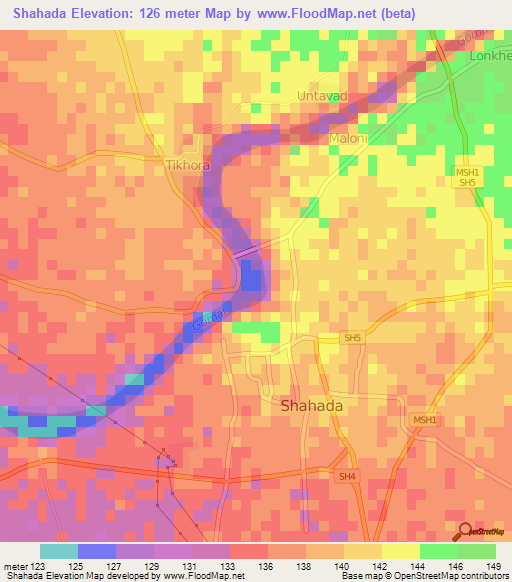 Shahada,India Elevation Map