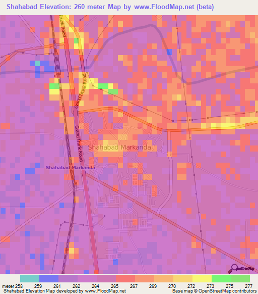 Shahabad,India Elevation Map