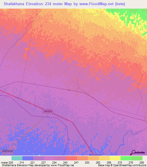 Shafakhana,India Elevation Map