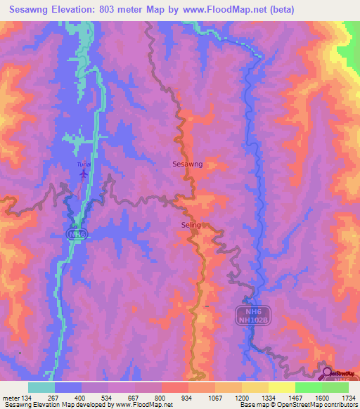 Sesawng,India Elevation Map