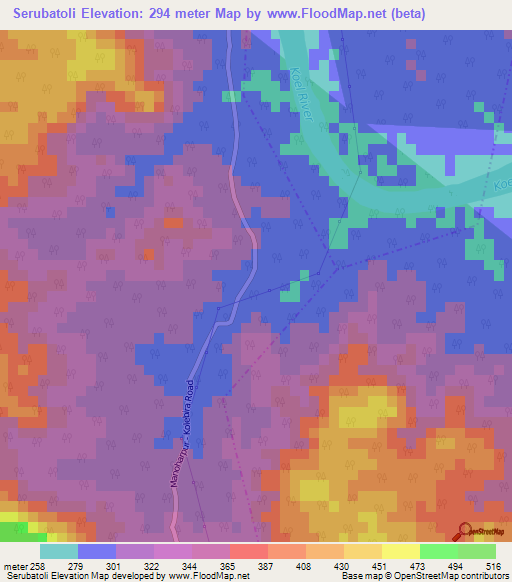 Serubatoli,India Elevation Map