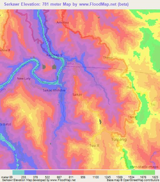 Serkawr,India Elevation Map