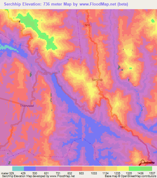 Serchhip,India Elevation Map