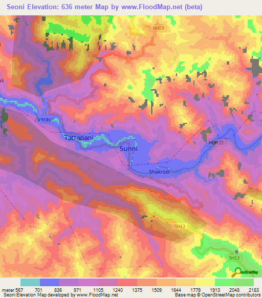 Seoni,India Elevation Map