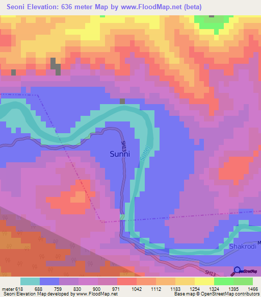Seoni,India Elevation Map